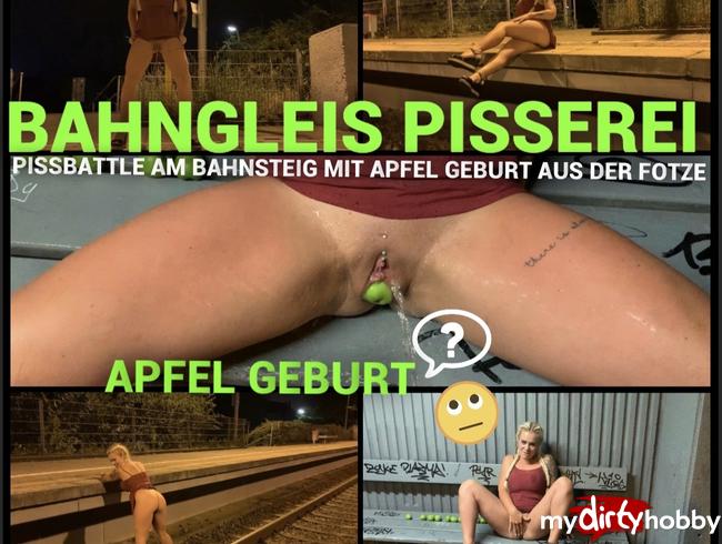 Bahngleis pisserei - Pissbattle am Bahnsteig mit Apfel Geburt aus der Fotze